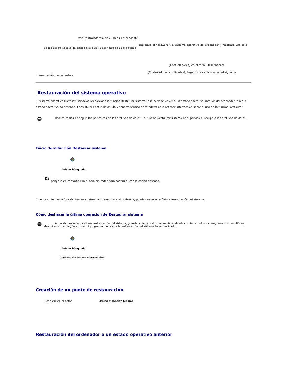 Restauración del sistema operativo, Restauración del, Sistema operativo | Restauración del sistema, Operativo, Windows vista, Windows xp, Creación de un punto de restauración | Dell OptiPlex 740 User Manual | Page 200 / 236