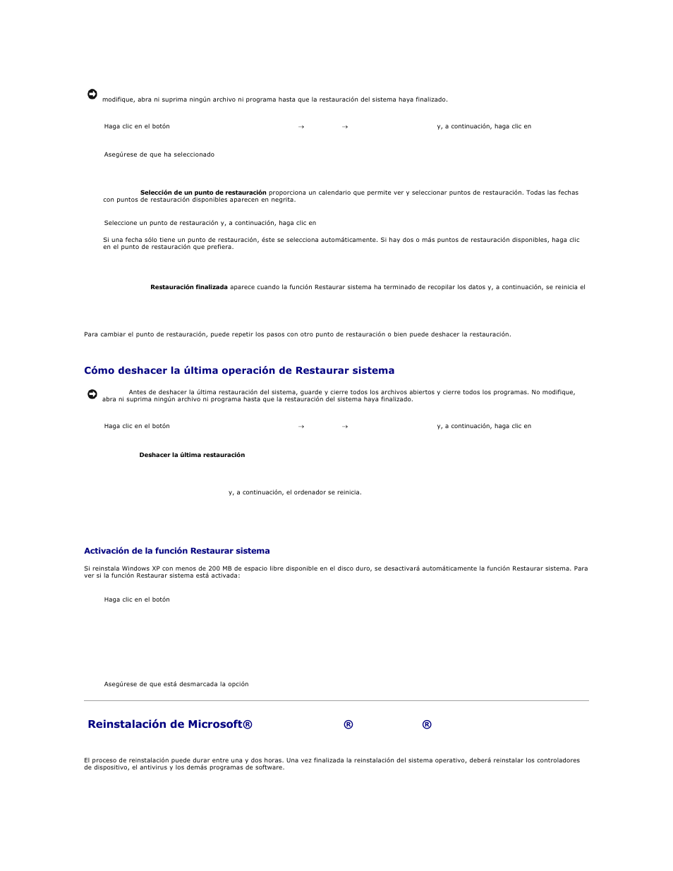 Reinstalación de microsoft, Windows vista® y windows® xp, Activación de la | Función restaurar sistema | Dell OptiPlex 740 User Manual | Page 201 / 236