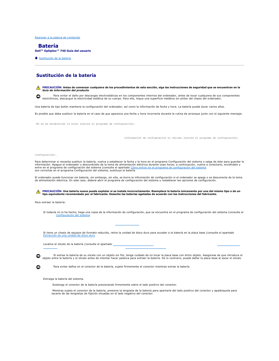 Batería, Sustitución de la batería | Dell OptiPlex 740 User Manual | Page 21 / 236