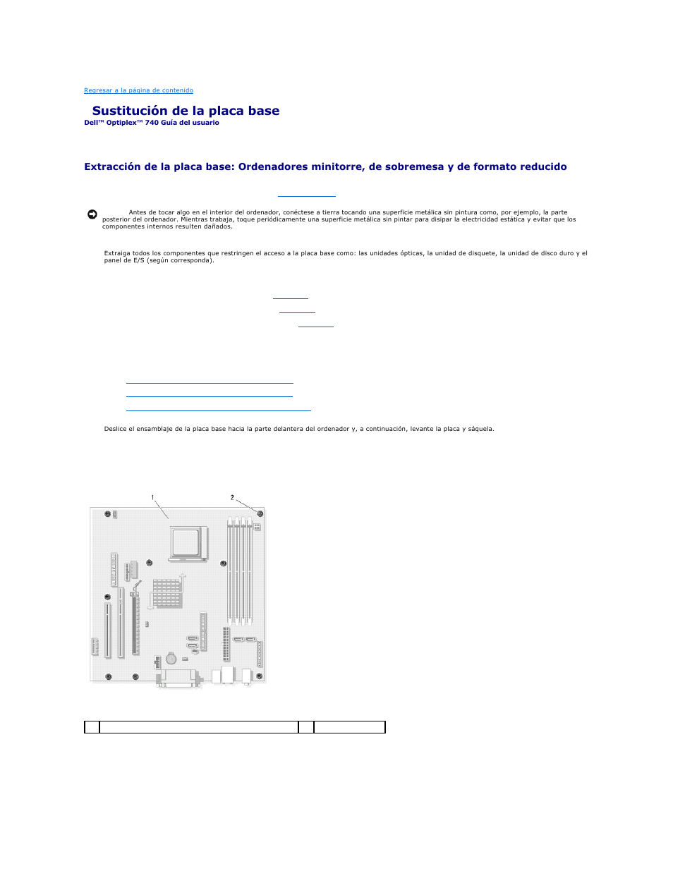 Sustitución de la placa base | Dell OptiPlex 740 User Manual | Page 219 / 236