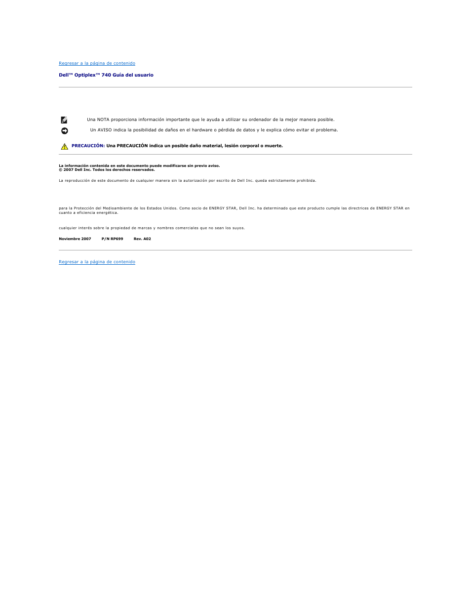 Notas, avisos y precauciones | Dell OptiPlex 740 User Manual | Page 222 / 236