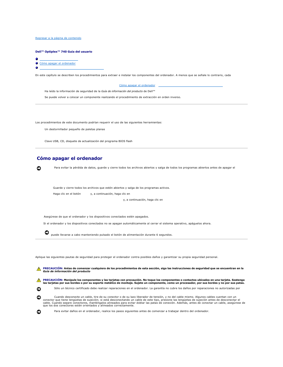 Antes de empezar, Herramientas recomendadas, Cómo apagar el ordenador | Antes de trabajar en el interior de su ordenador | Dell OptiPlex 740 User Manual | Page 23 / 236