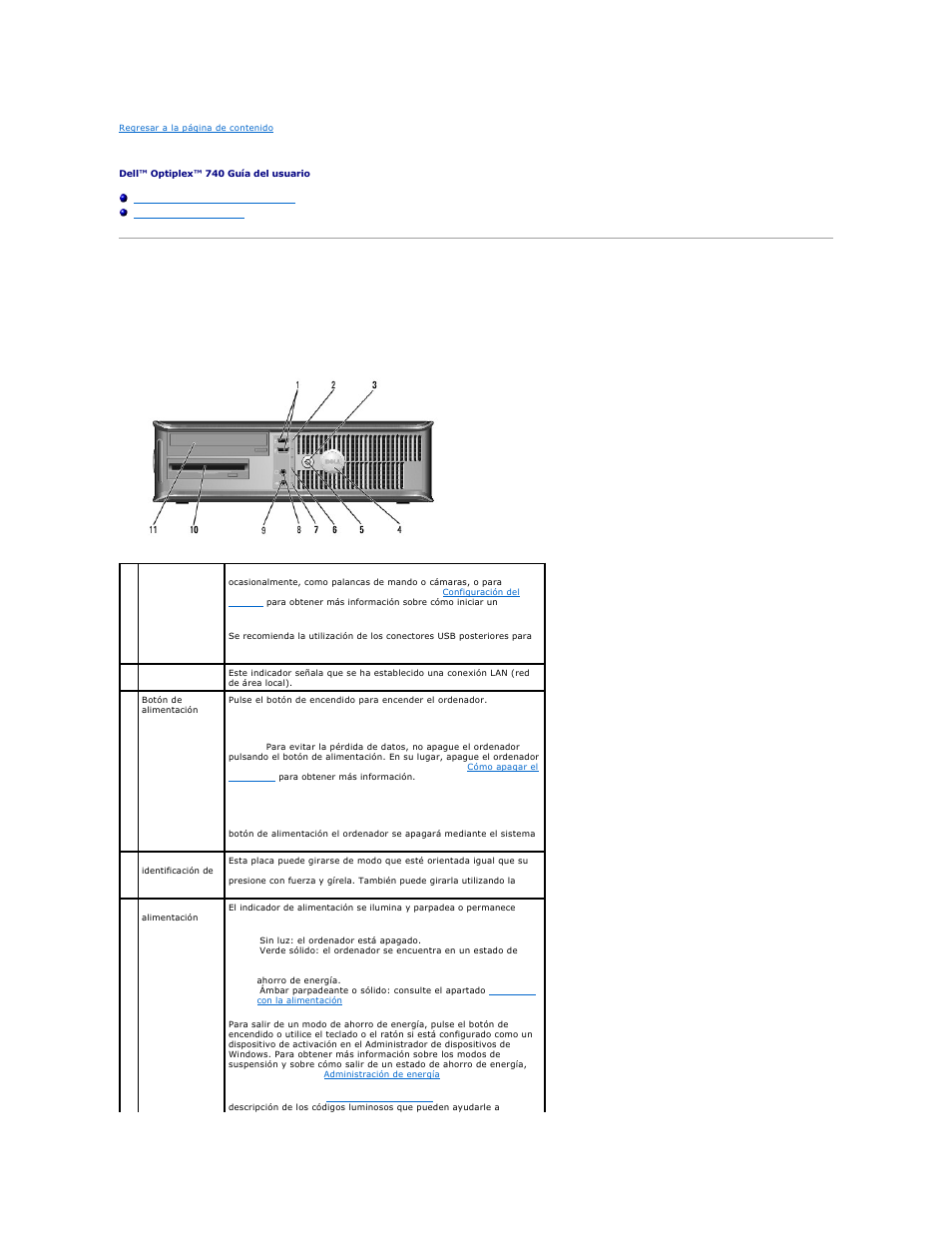 Ordenador de sobremesa, Acerca del ordenador de sobremesa, Vista anterior | Dell OptiPlex 740 User Manual | Page 27 / 236