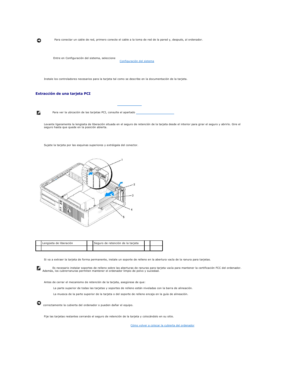 Extracción de una tarjeta pci | Dell OptiPlex 740 User Manual | Page 35 / 236