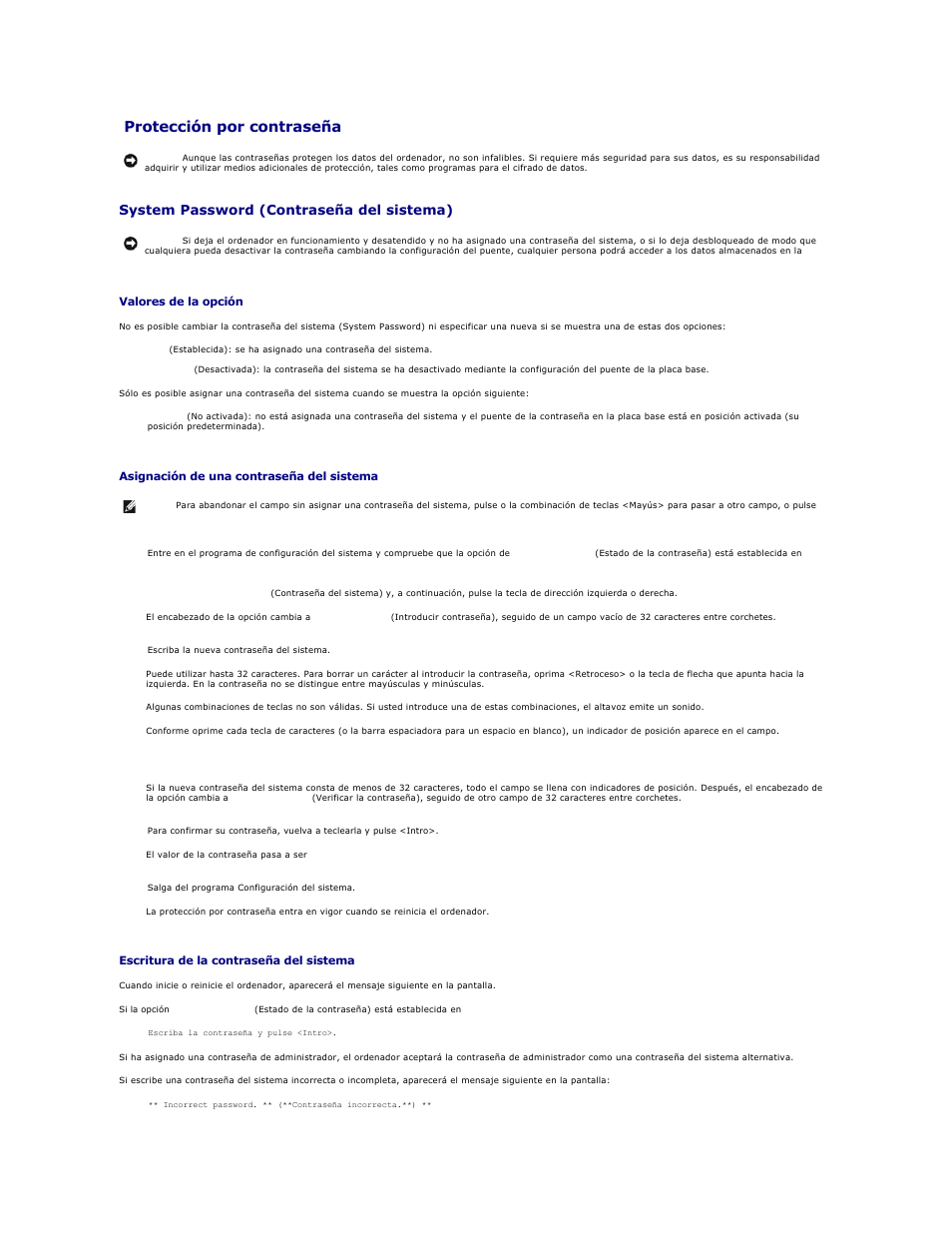 Protección por contraseña, System password (contraseña del sistema) | Dell OptiPlex 740 User Manual | Page 4 / 236