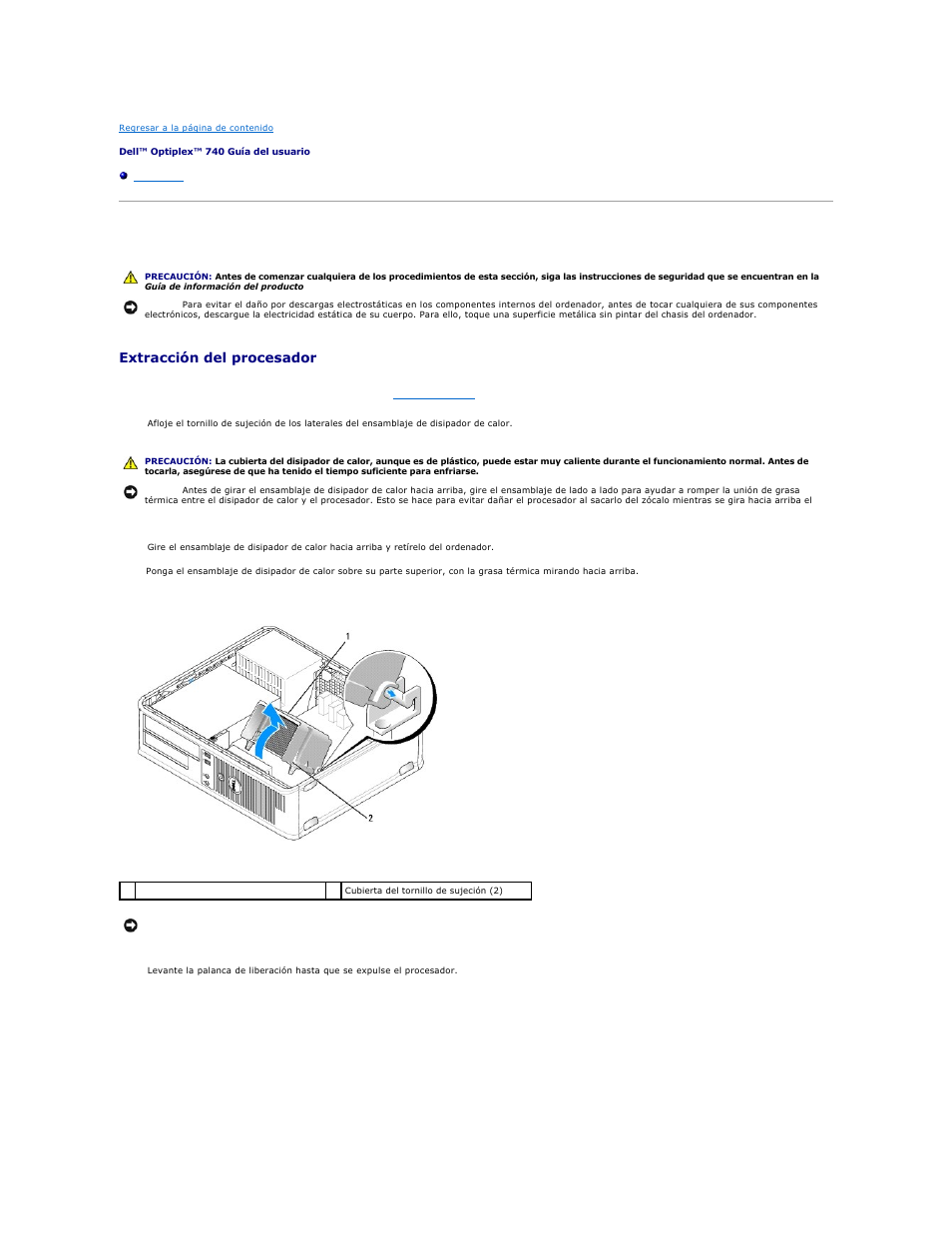 Procesador, Extracción del procesador | Dell OptiPlex 740 User Manual | Page 52 / 236