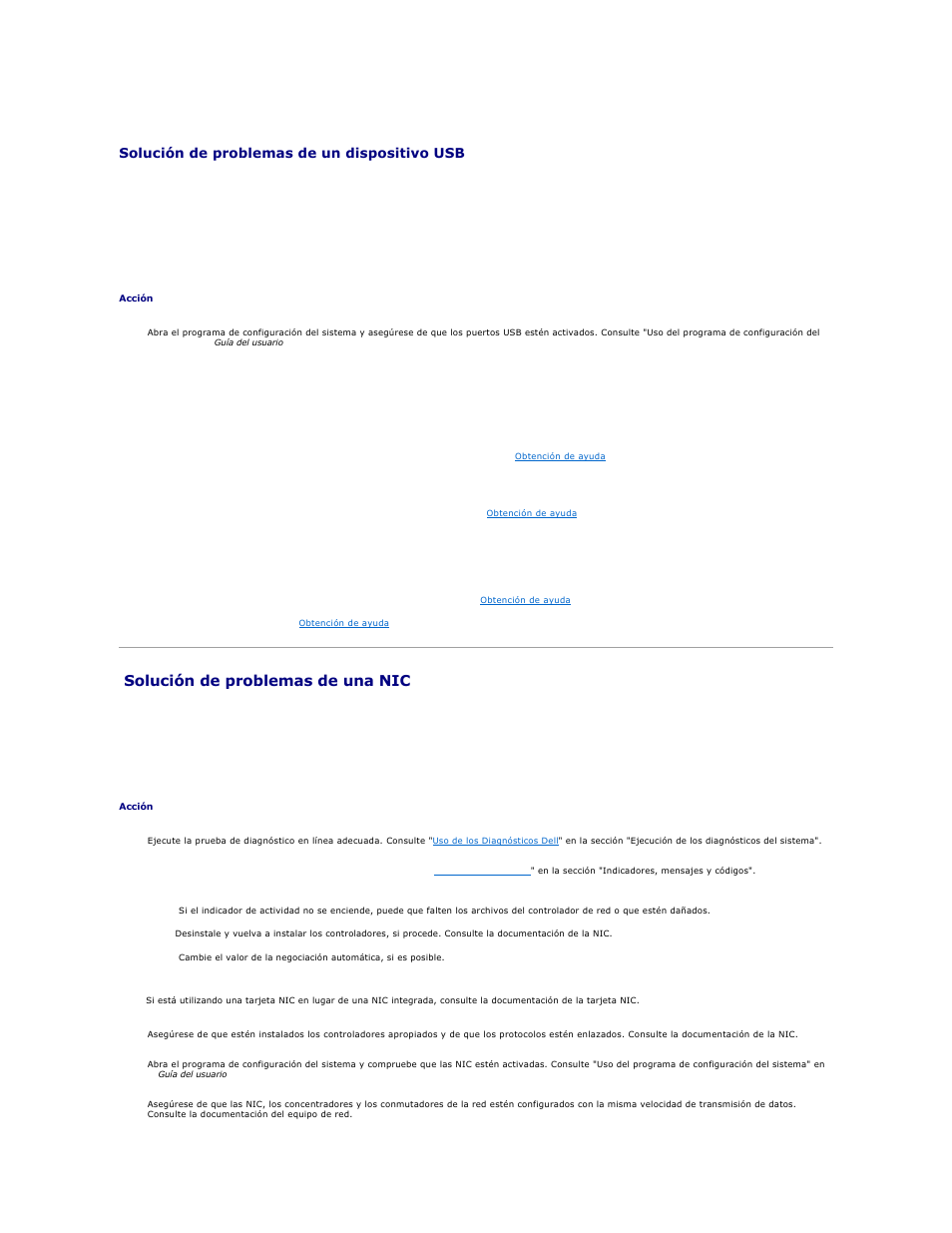 Solución de problemas de una nic, Solución de problemas de un dispositivo usb | Dell PowerEdge SC1425 User Manual | Page 27 / 66