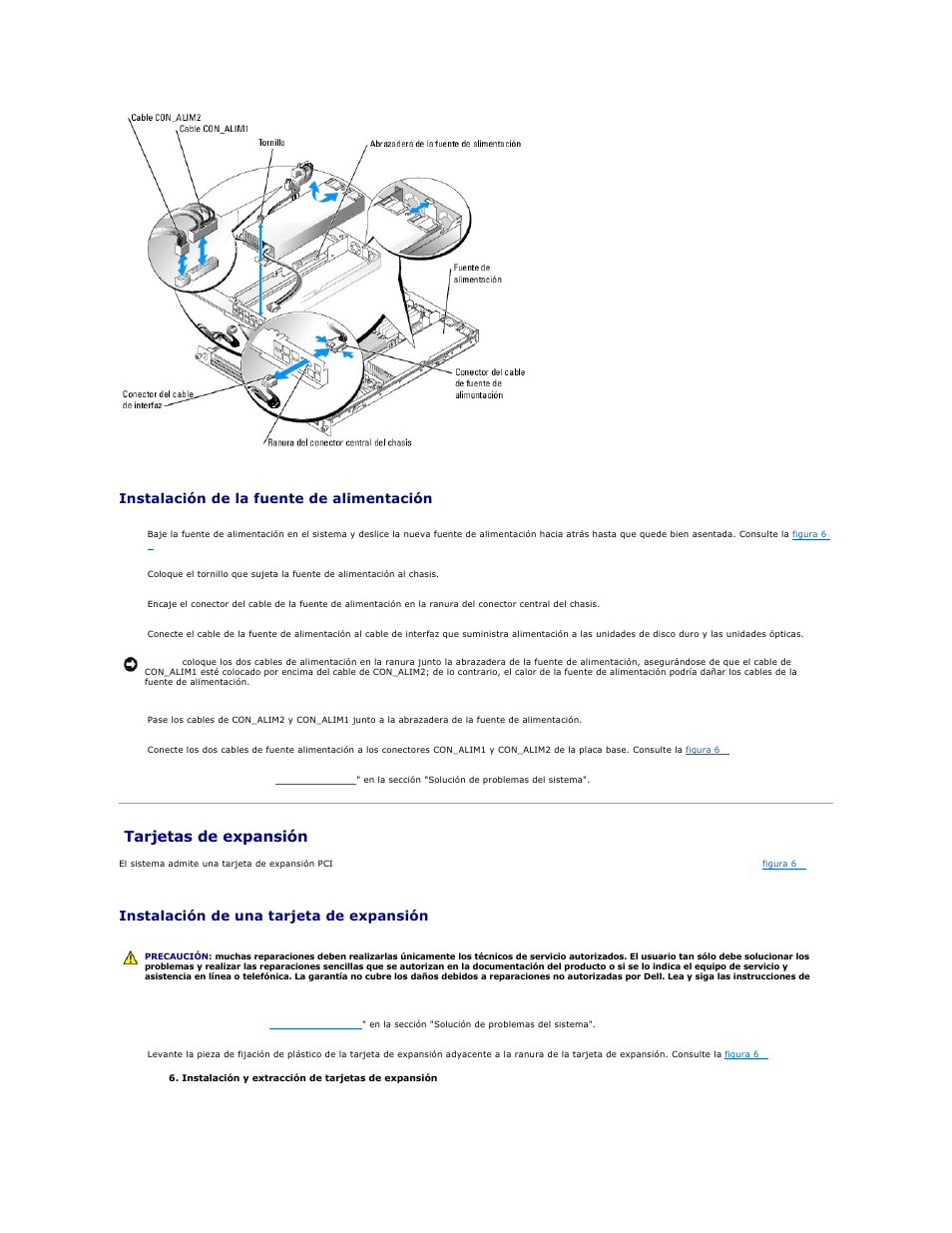 Tarjetas de expansión, Instalación de la fuente de alimentación, Instalación de una tarjeta de expansión | Dell PowerEdge SC1425 User Manual | Page 42 / 66