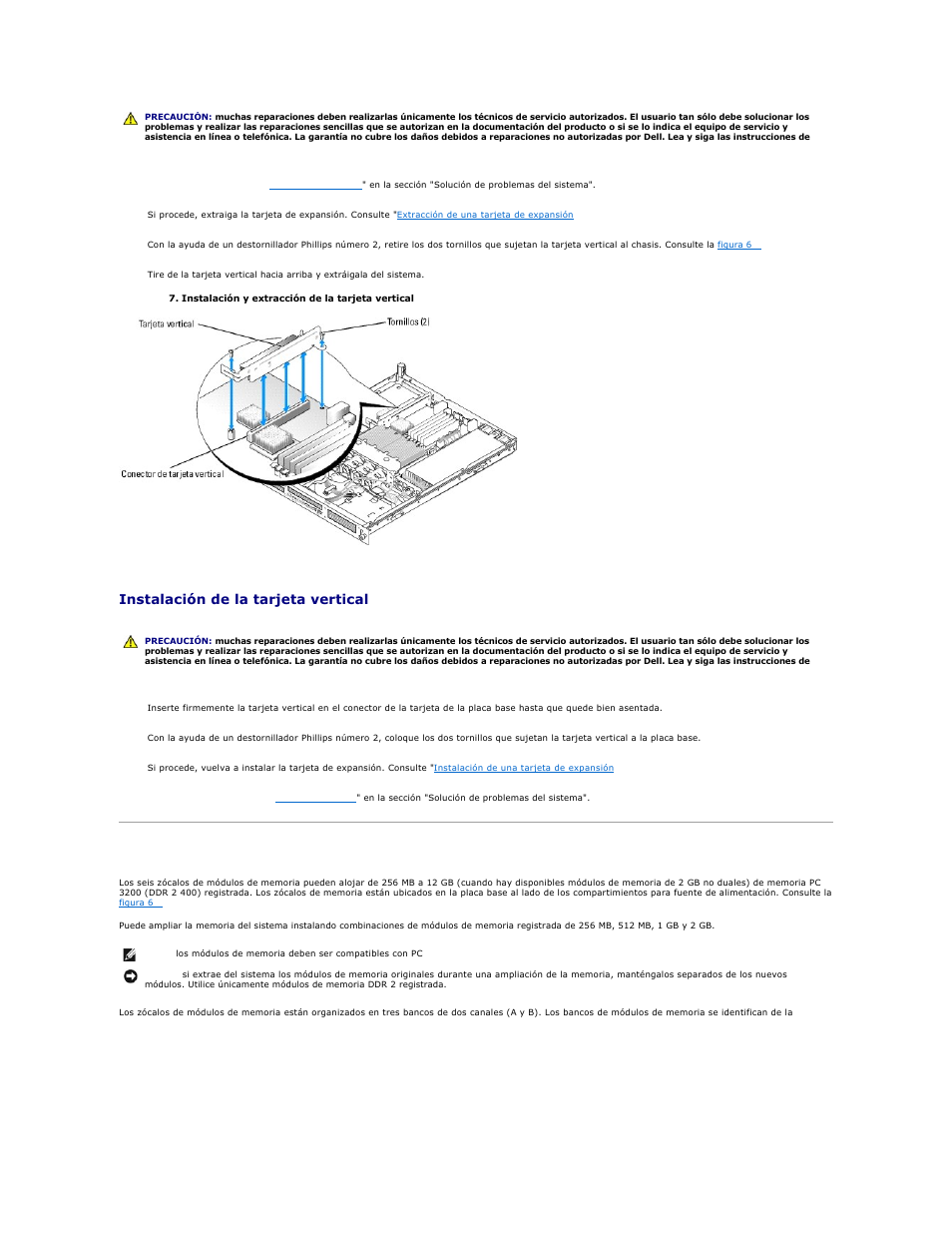 Memoria del sistema, Instalación de la tarjeta vertical | Dell PowerEdge SC1425 User Manual | Page 44 / 66