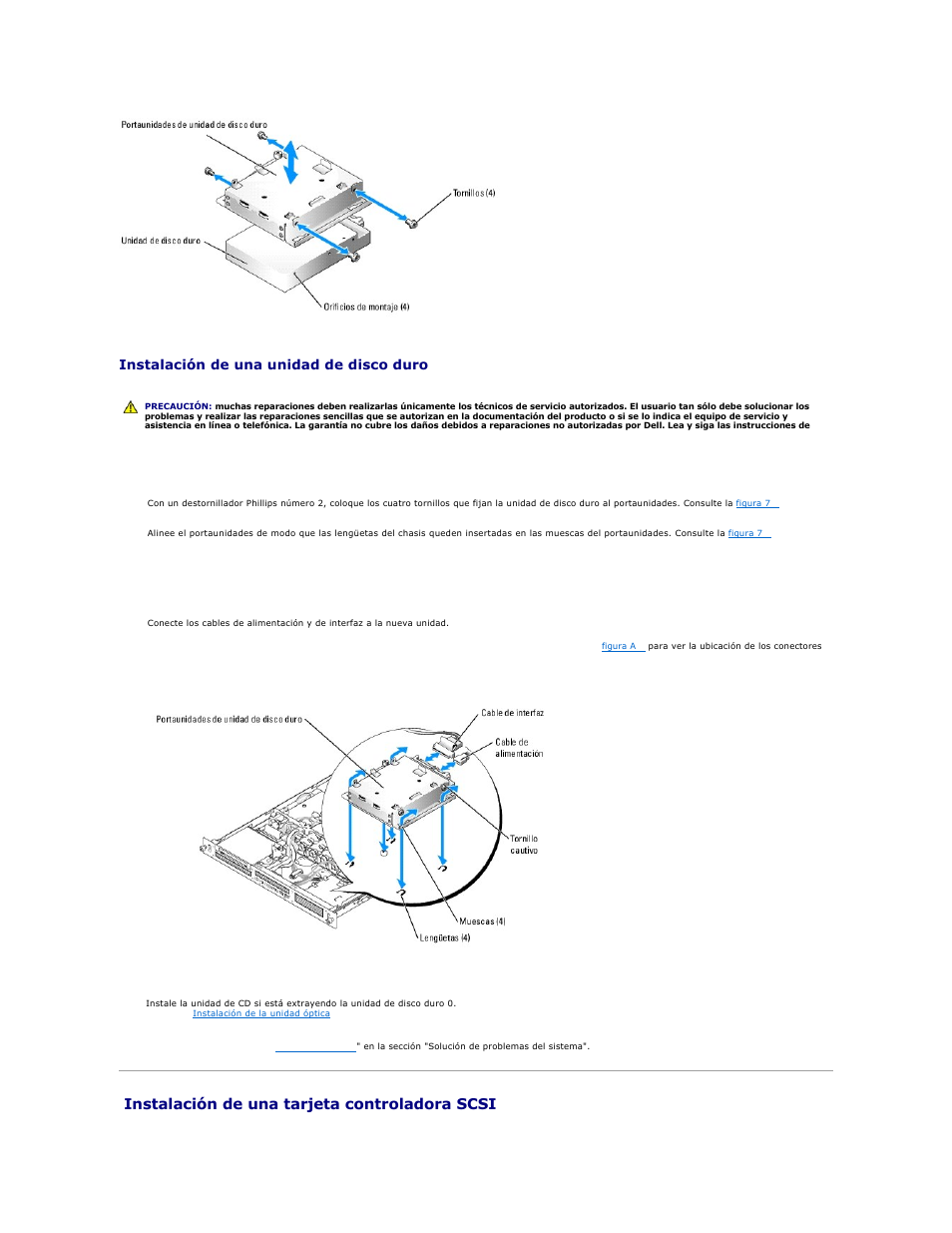 Instalación de una tarjeta controladora scsi, Instalación de una unidad de disco duro | Dell PowerEdge SC1425 User Manual | Page 53 / 66