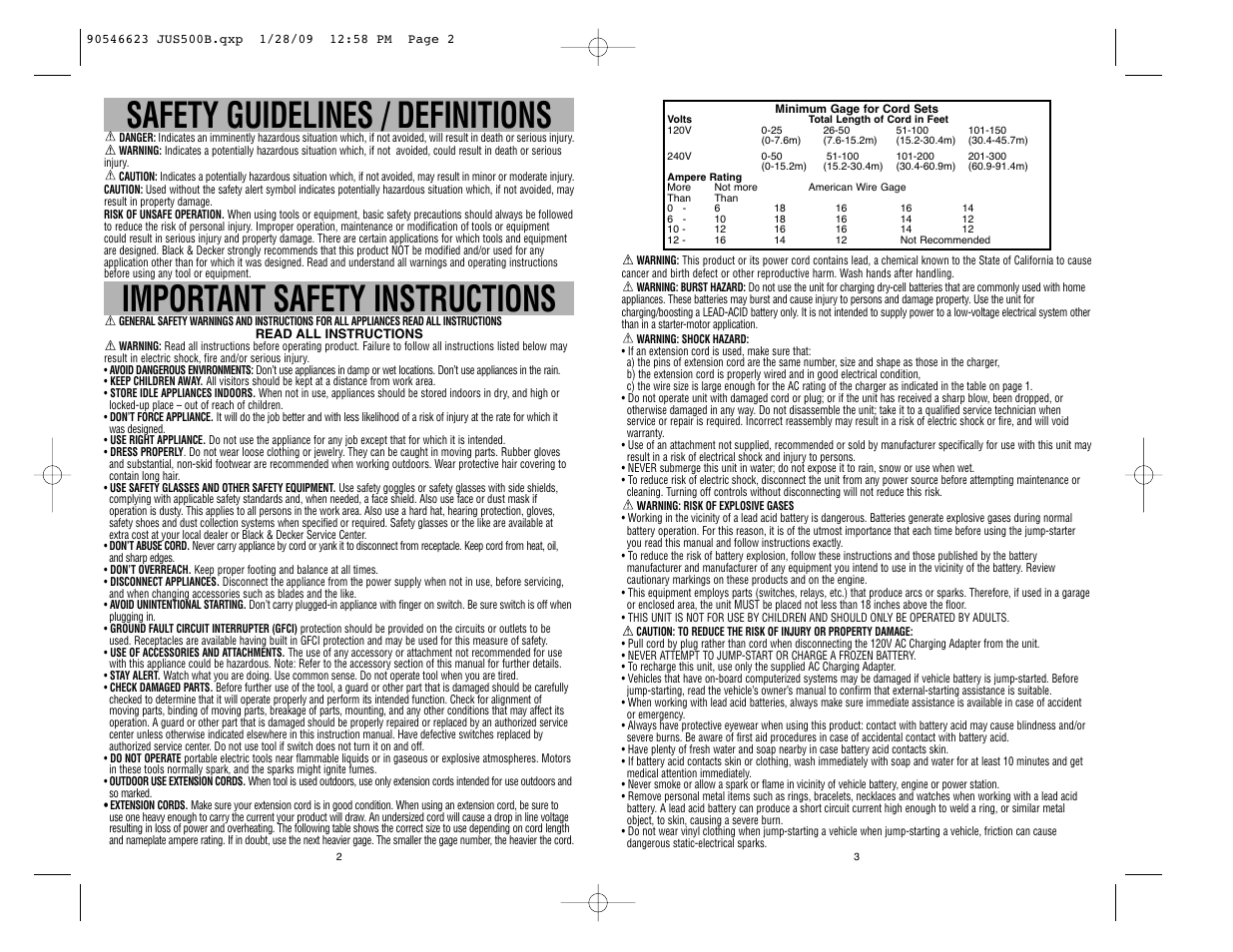 Safety guidelines / definitions, Important safety instructions | Black & Decker RD062408 User Manual | Page 2 / 8