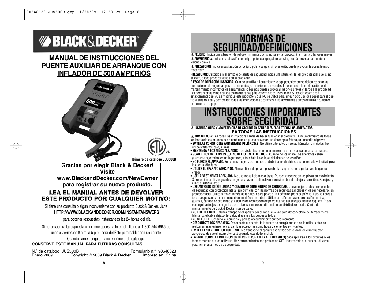 Normas de seguridad/definiciones, Instrucciones importantes sobre seguridad | Black & Decker RD062408 User Manual | Page 5 / 8