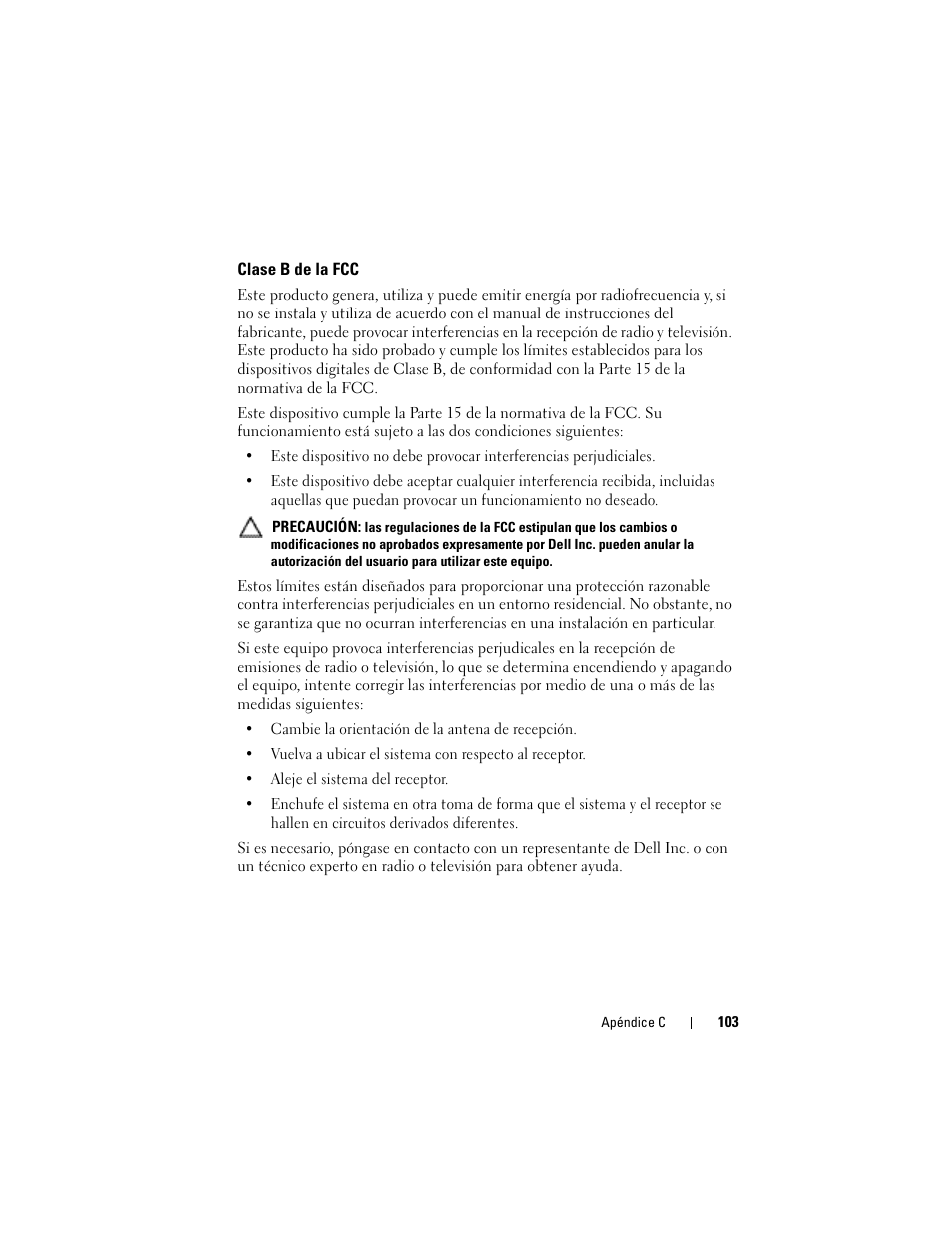 Clase b de la fcc | Dell PowerEdge RAID Controller S100 User Manual | Page 103 / 124