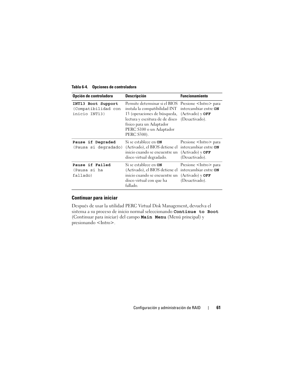 Continuar para iniciar | Dell PowerEdge RAID Controller S100 User Manual | Page 61 / 124