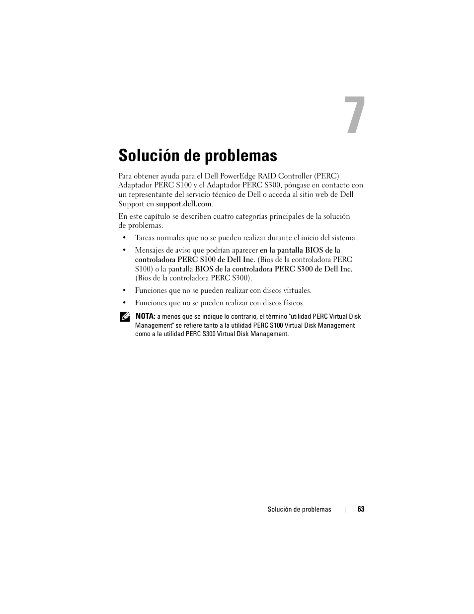Solución de problemas | Dell PowerEdge RAID Controller S100 User Manual | Page 63 / 124