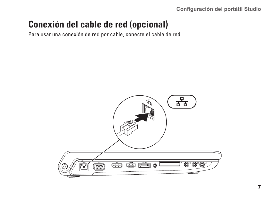 Conexión del cable de red (opcional) | Dell Studio 1747 (Late 2009) User Manual | Page 9 / 104