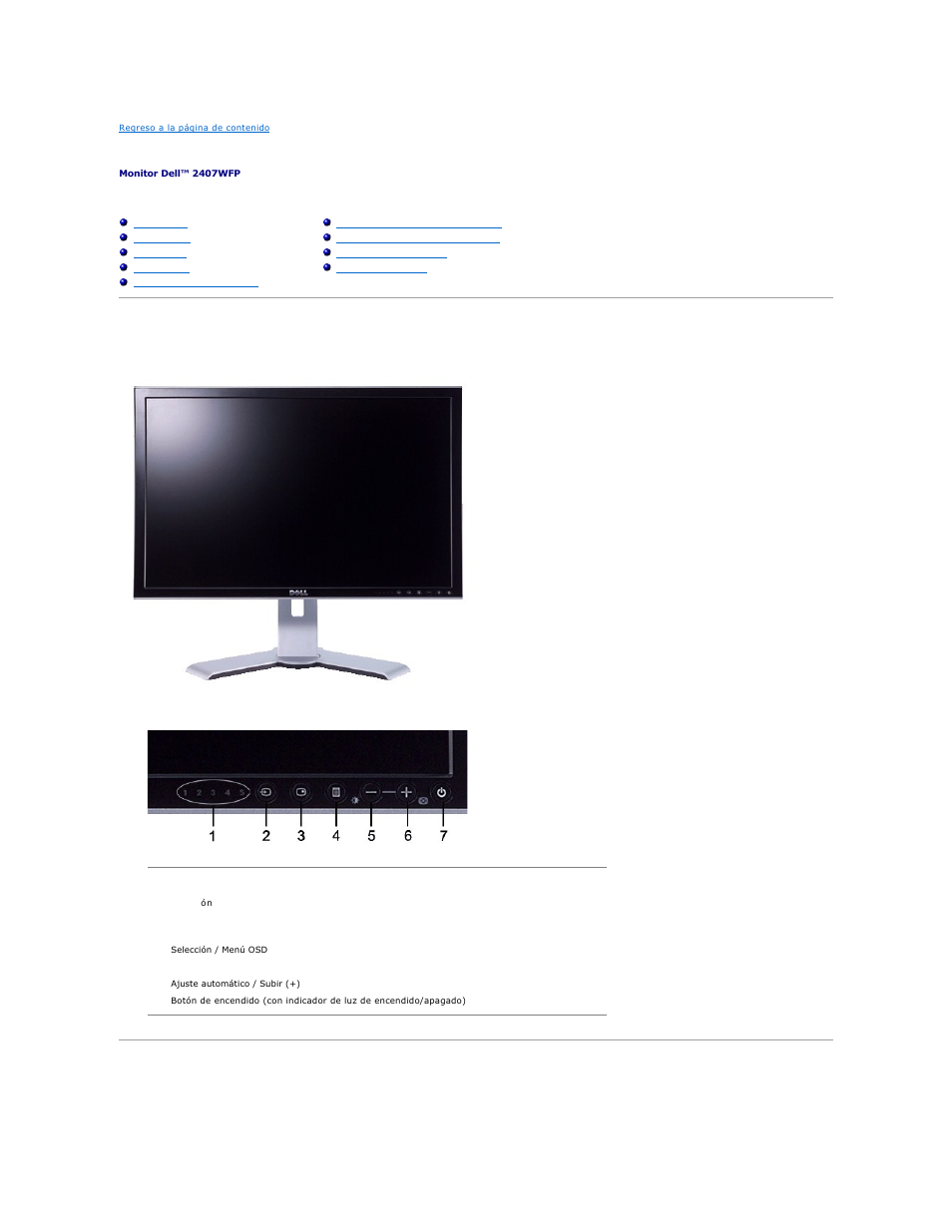 Acerca del monitor, Vista frontal, Vista trasera | Dell 2407WFP-HC Monitor User Manual | Page 2 / 49