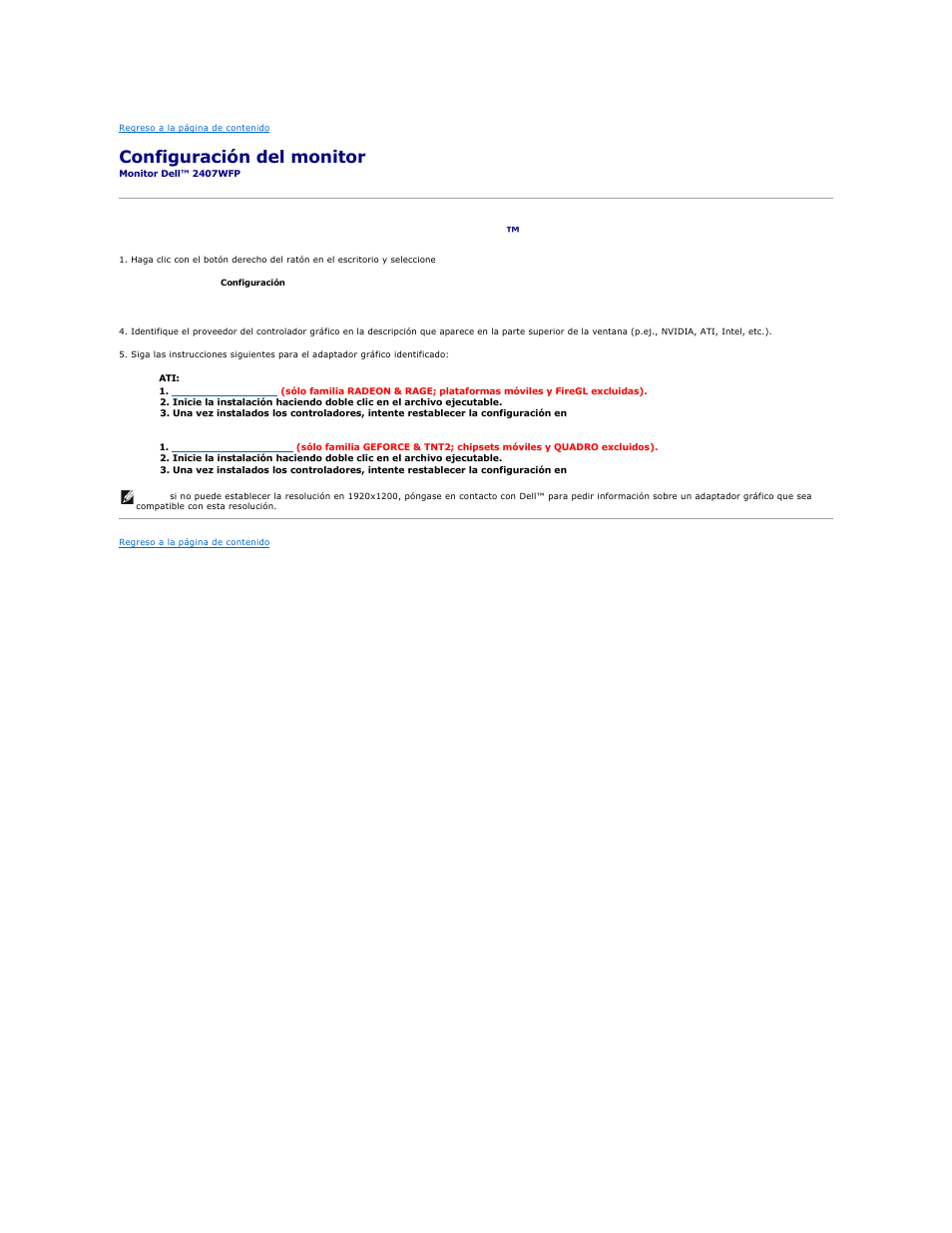 Configuración del monitor | Dell 2407WFP-HC Monitor User Manual | Page 24 / 49