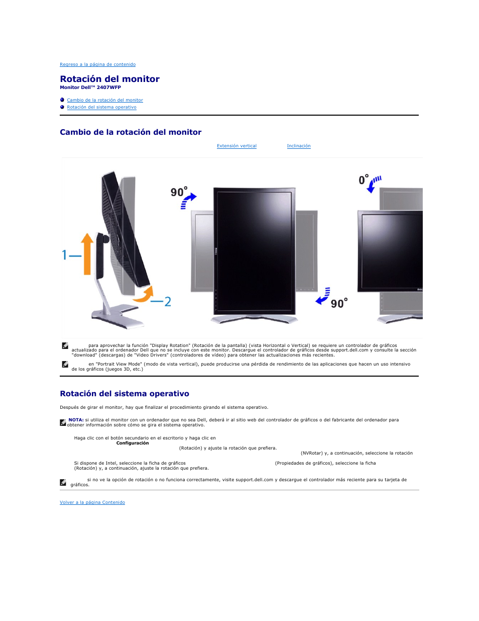 Rotación del monitor, Cambio de la rotación del monitor, Rotación del sistema operativo | Dell 2407WFP-HC Monitor User Manual | Page 29 / 49