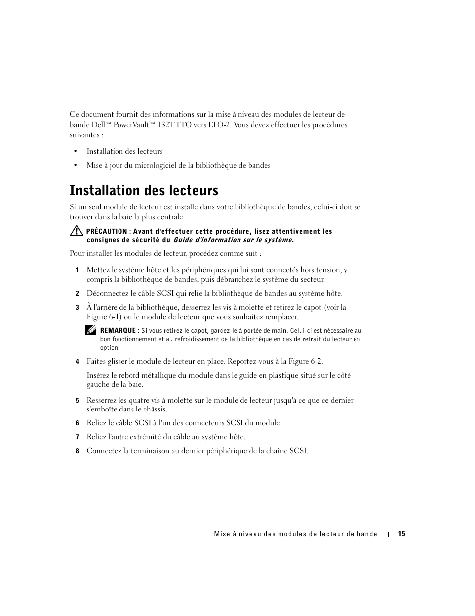 Installation des lecteurs | Dell PowerVault 132T LTO/SDLT (Tape Library) User Manual | Page 15 / 42