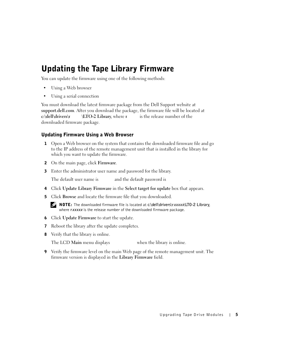 Updating the tape library firmware | Dell PowerVault 132T LTO/SDLT (Tape Library) User Manual | Page 5 / 42