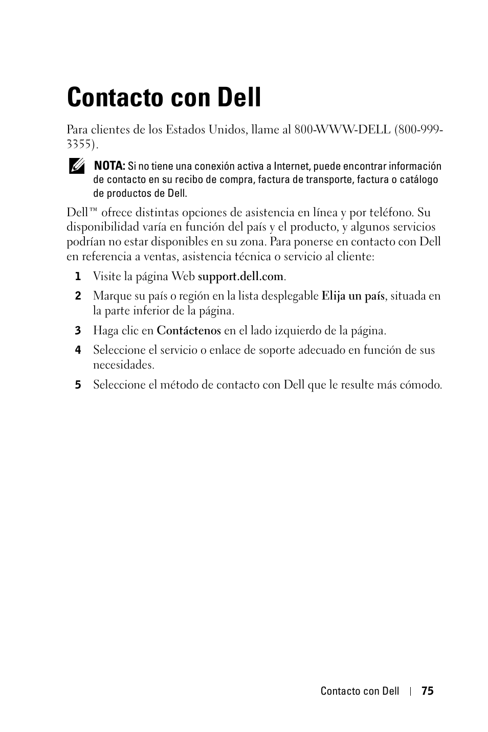 Contacto con dell | Dell 4210X Projector User Manual | Page 76 / 82