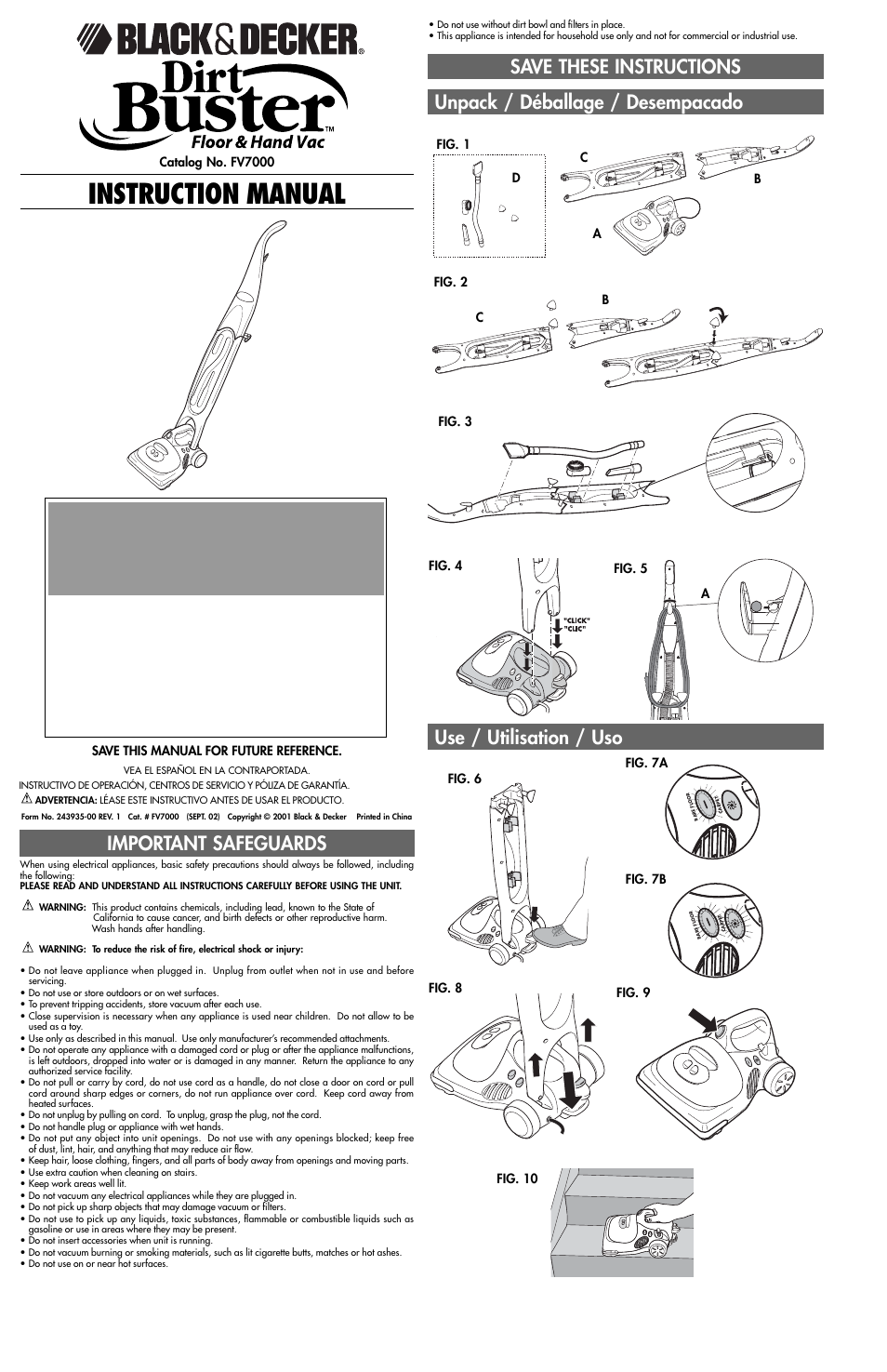 Black & Decker Dirt Buster FV7000 User Manual | 5 pages