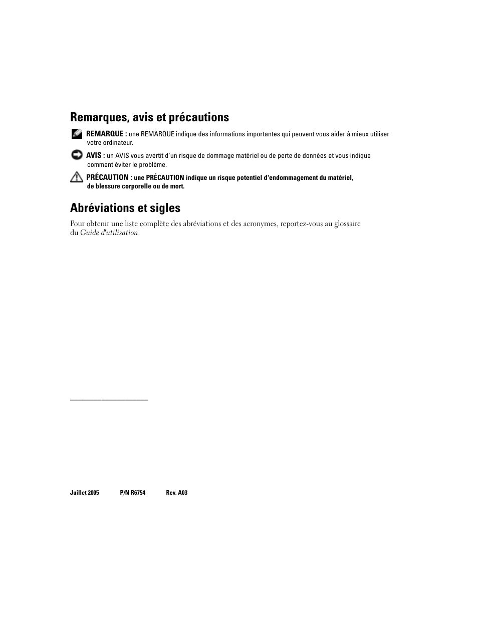 Remarques, avis et précautions, Abréviations et sigles | Dell PowerEdge 2800 User Manual | Page 22 / 70
