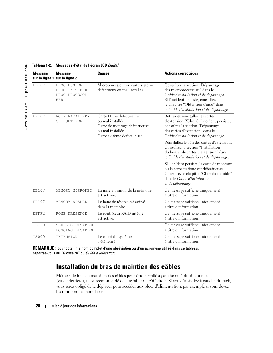 Installation du bras de maintien des câbles | Dell PowerEdge 2800 User Manual | Page 30 / 70