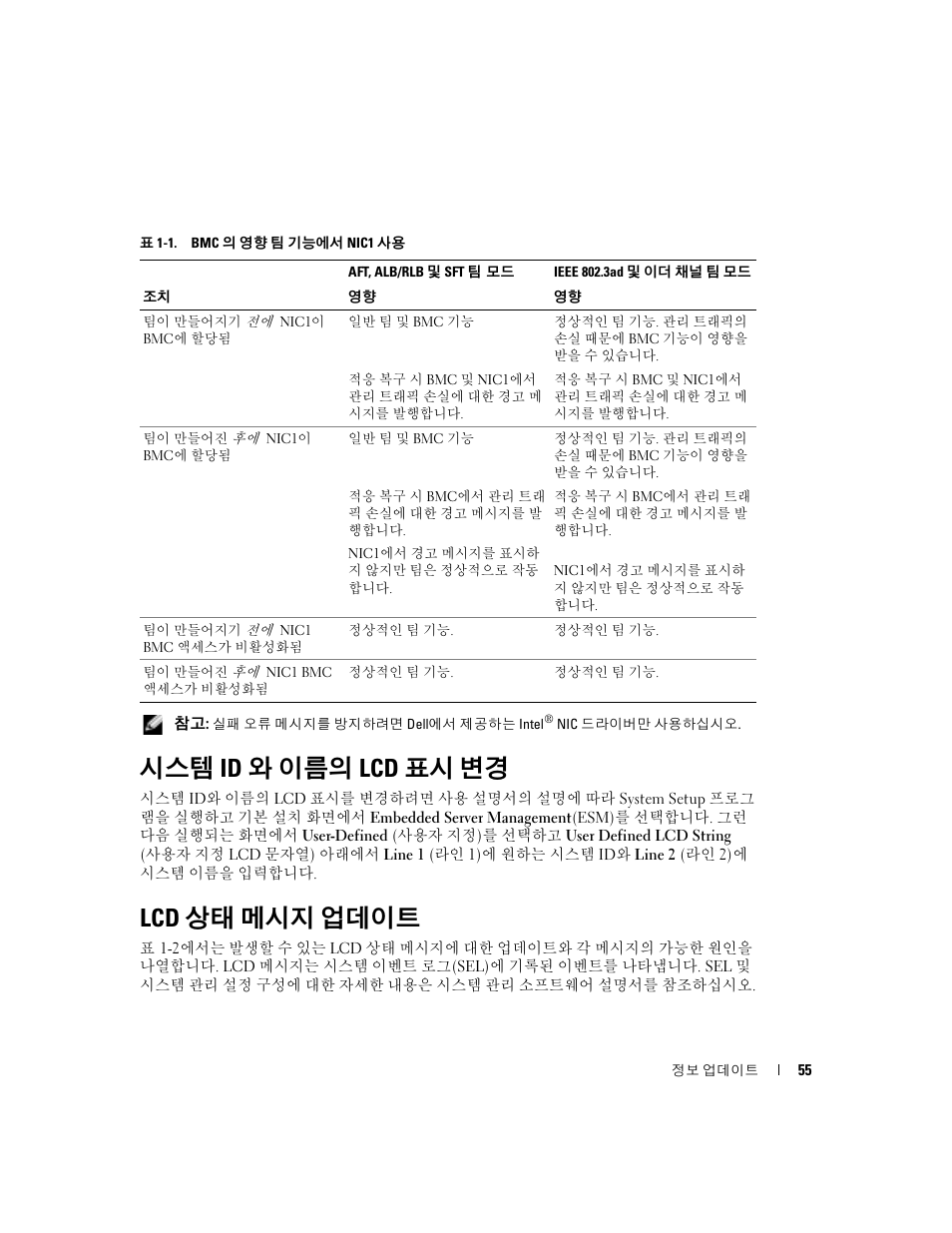 시스템 id와 이름의 lcd 표시 변경, Lcd 상태 메시지 업데이트, 시스템 id 와 이름의 lcd 표시 변경 | Dell PowerEdge 2800 User Manual | Page 57 / 70