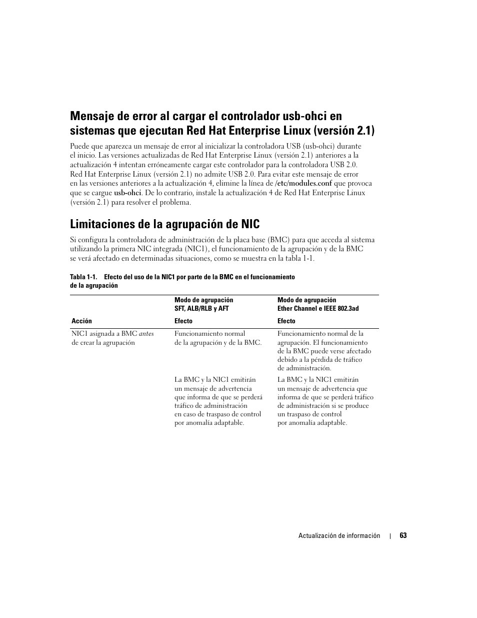 Limitaciones de la agrupación de nic | Dell PowerEdge 2800 User Manual | Page 65 / 70