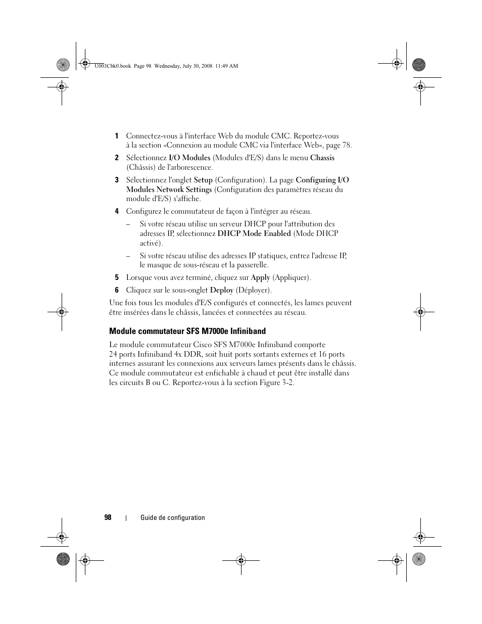 Module commutateur sfs m7000e infiniband | Dell POWEREDGE M905 User Manual | Page 100 / 232