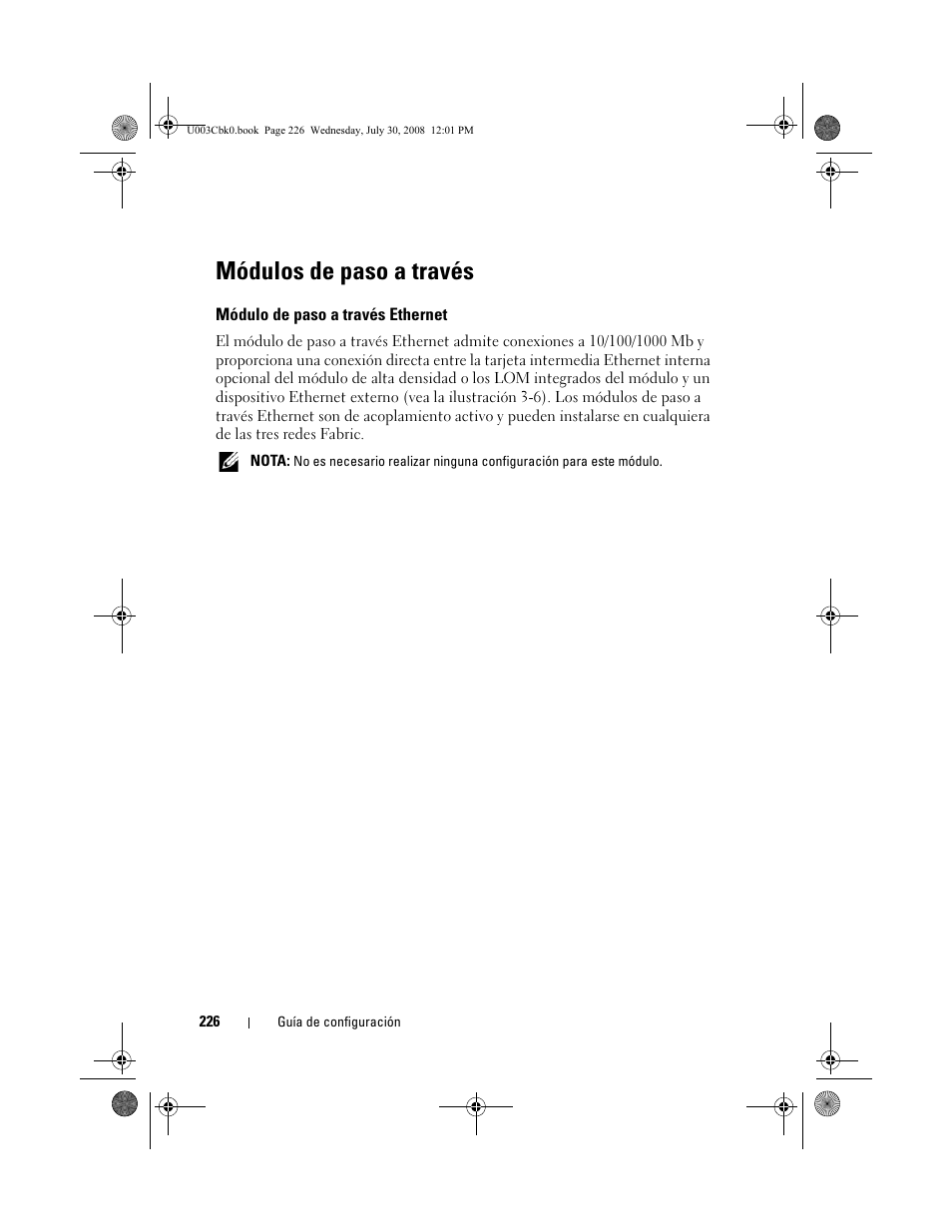 Módulos de paso a través, Módulo de paso a través ethernet | Dell POWEREDGE M905 User Manual | Page 228 / 232