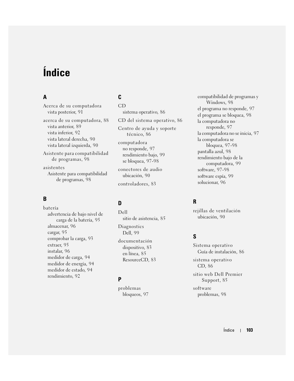 Índice | Dell Latitude D810 User Manual | Page 103 / 104