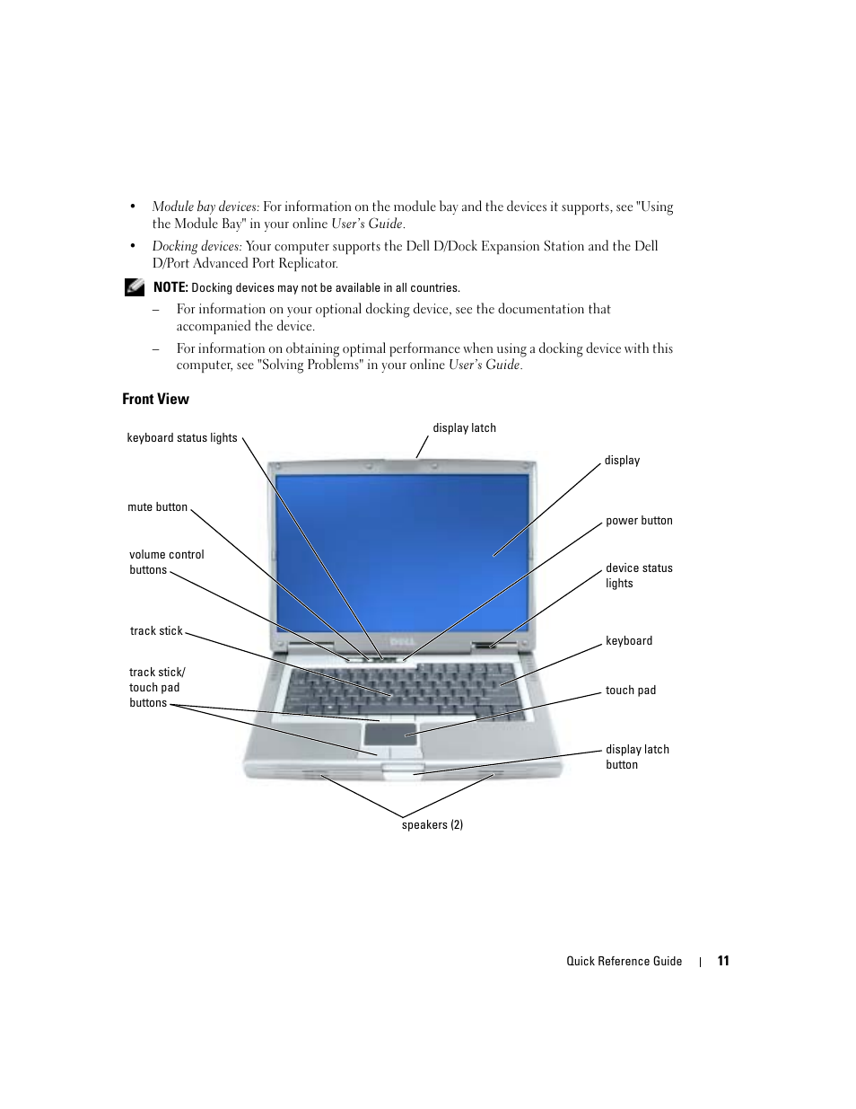 Front view | Dell Latitude D810 User Manual | Page 11 / 104