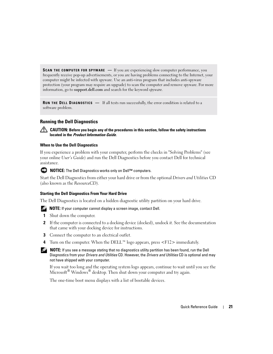 Running the dell diagnostics | Dell Latitude D810 User Manual | Page 21 / 104