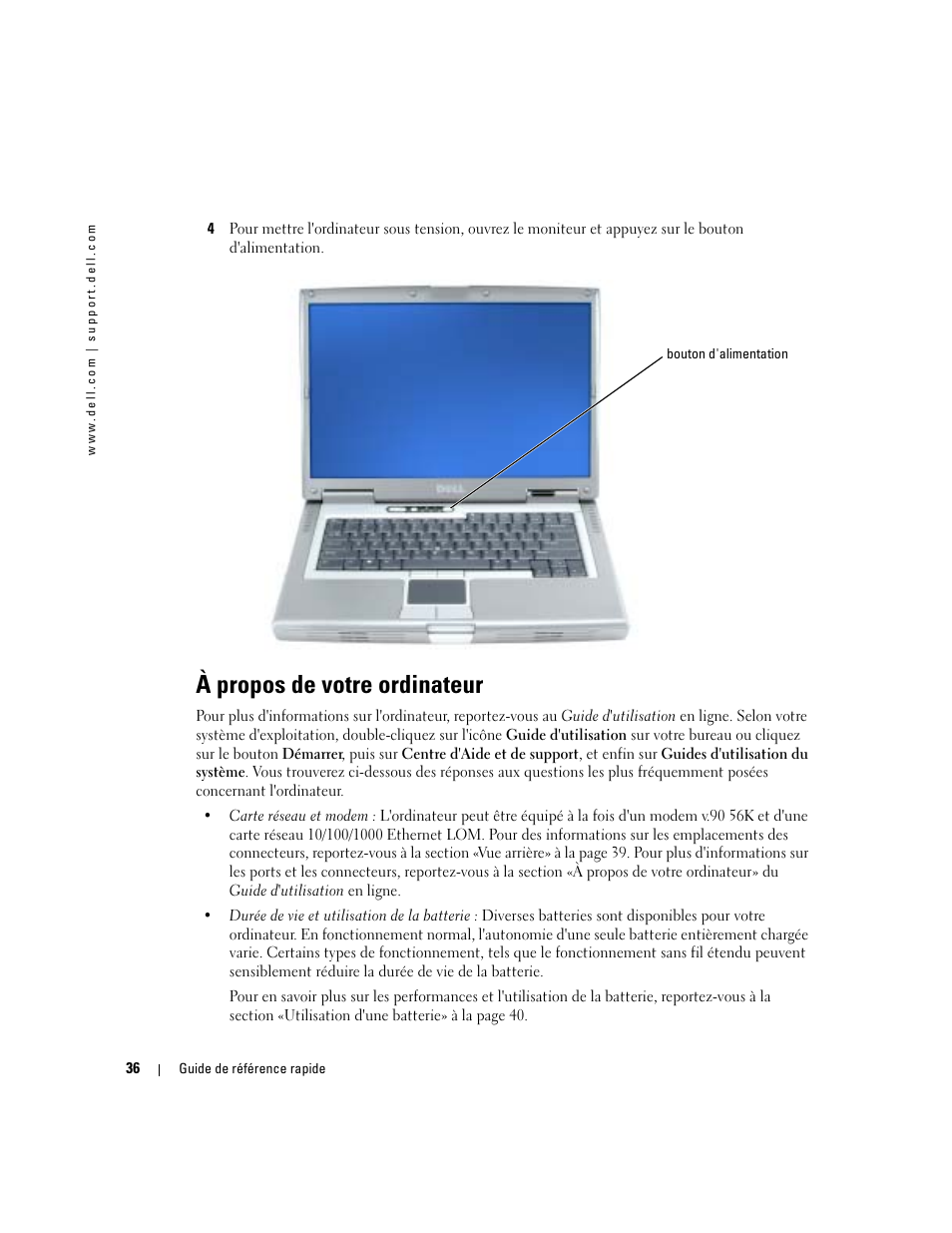 À propos de votre ordinateur | Dell Latitude D810 User Manual | Page 36 / 104