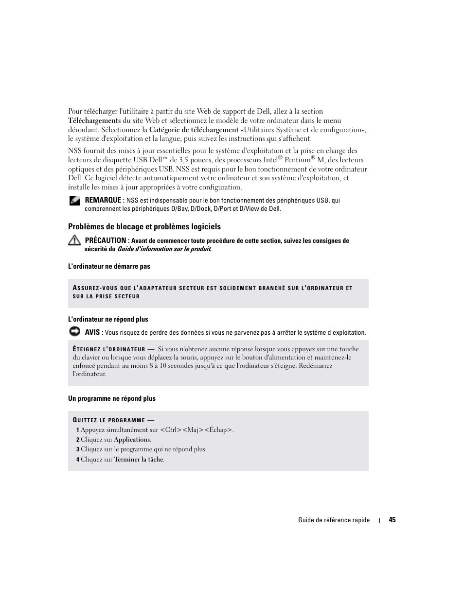 Problèmes de blocage et problèmes logiciels | Dell Latitude D810 User Manual | Page 45 / 104
