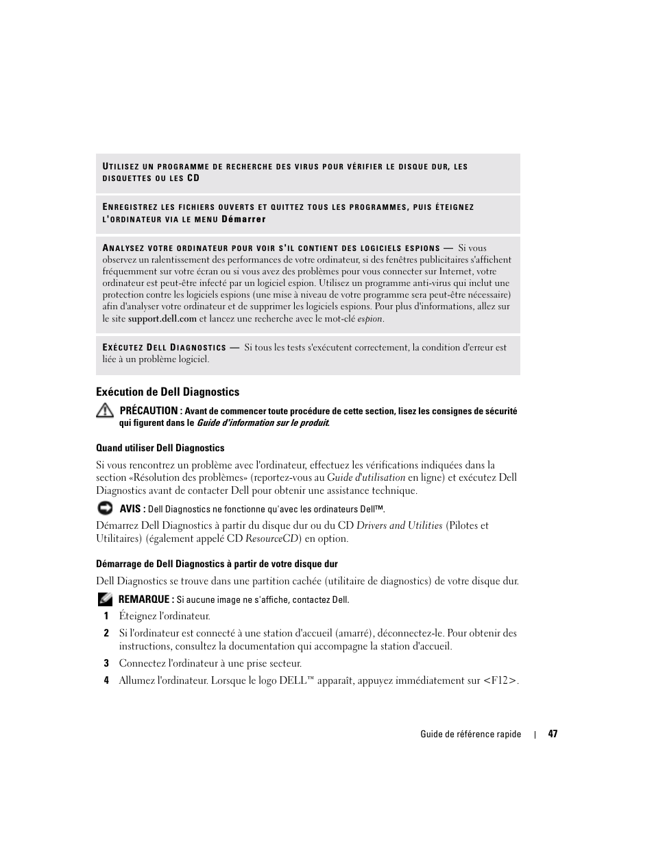 Exécution de dell diagnostics | Dell Latitude D810 User Manual | Page 47 / 104