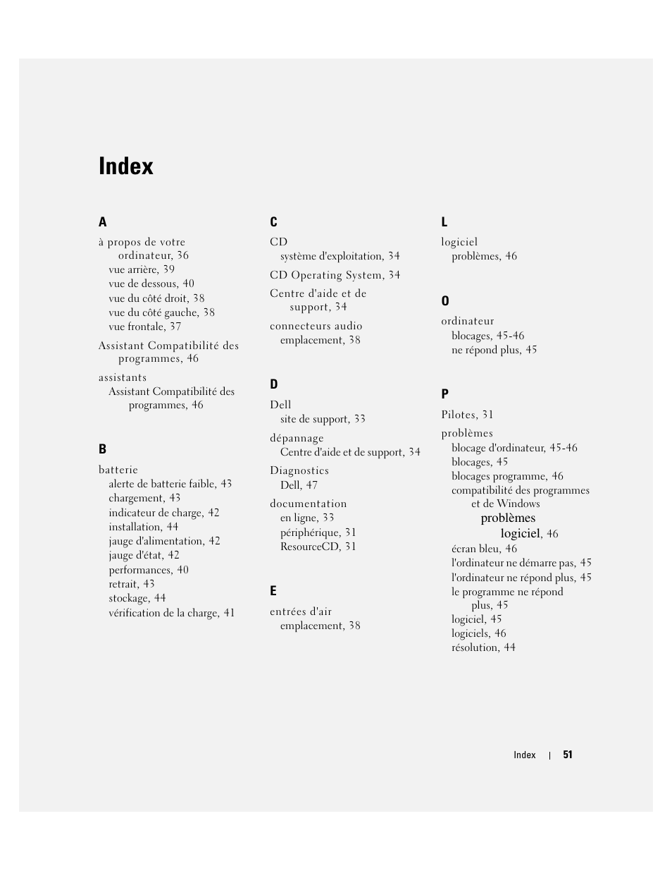 Index | Dell Latitude D810 User Manual | Page 51 / 104