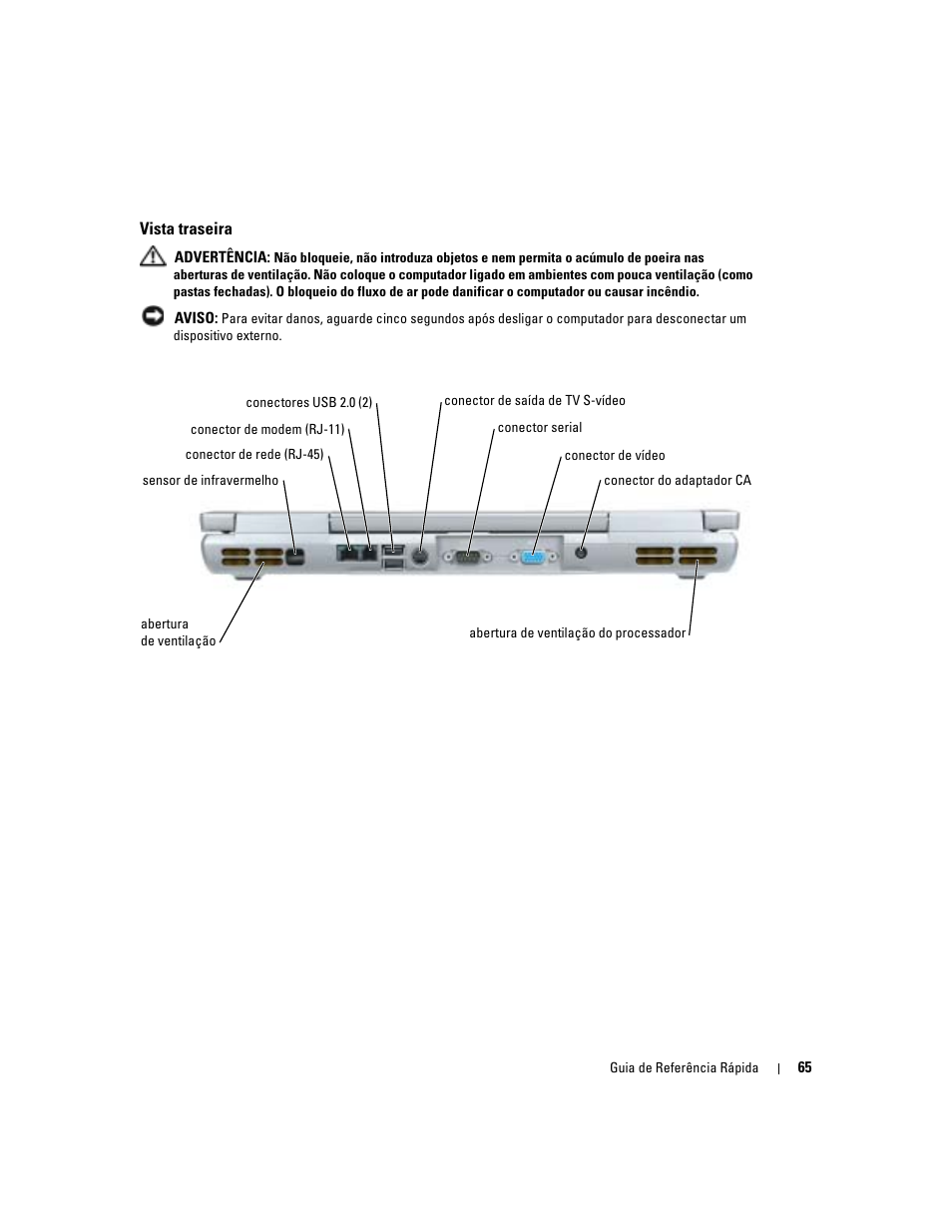Vista traseira | Dell Latitude D810 User Manual | Page 65 / 104