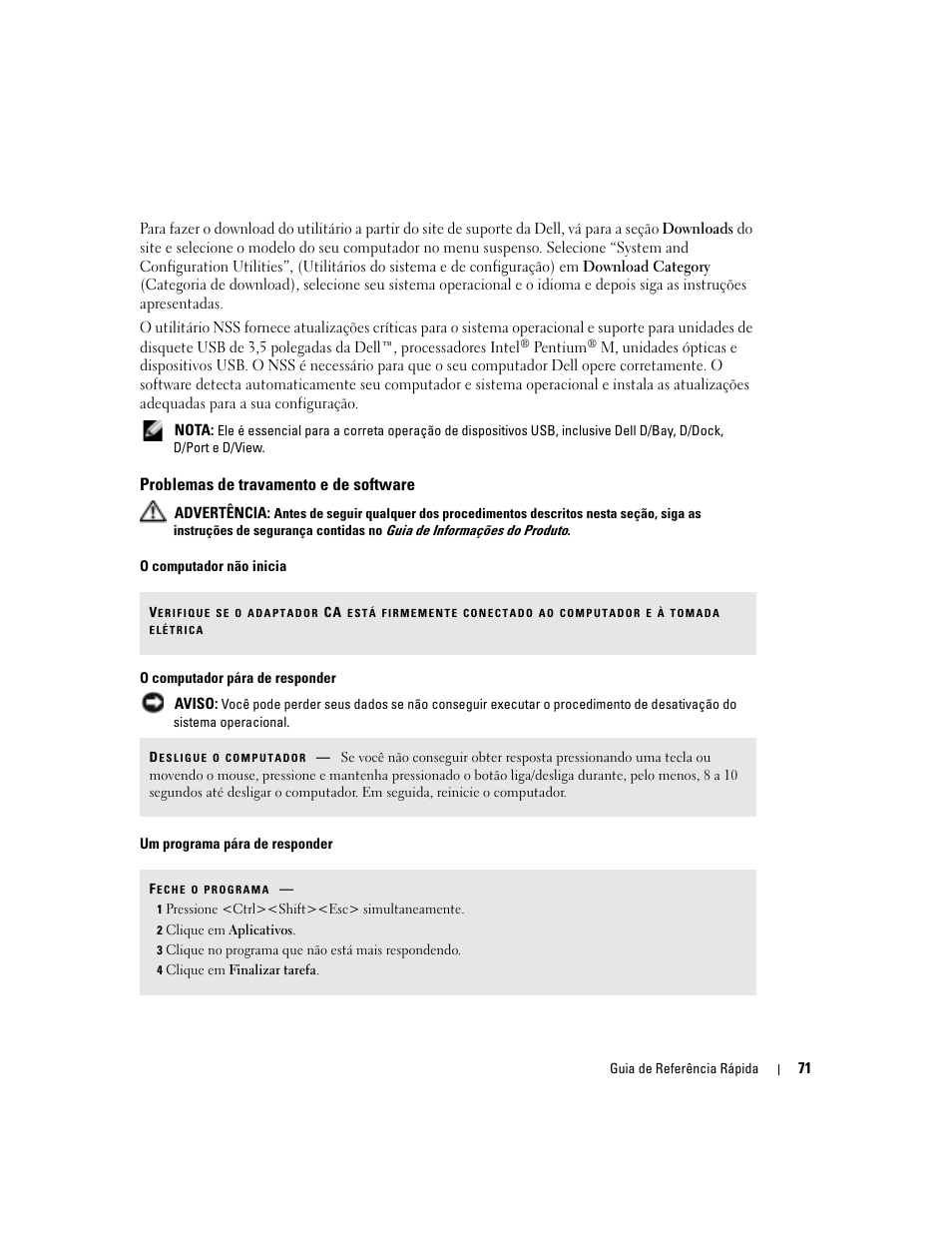 Problemas de travamento e de software | Dell Latitude D810 User Manual | Page 71 / 104