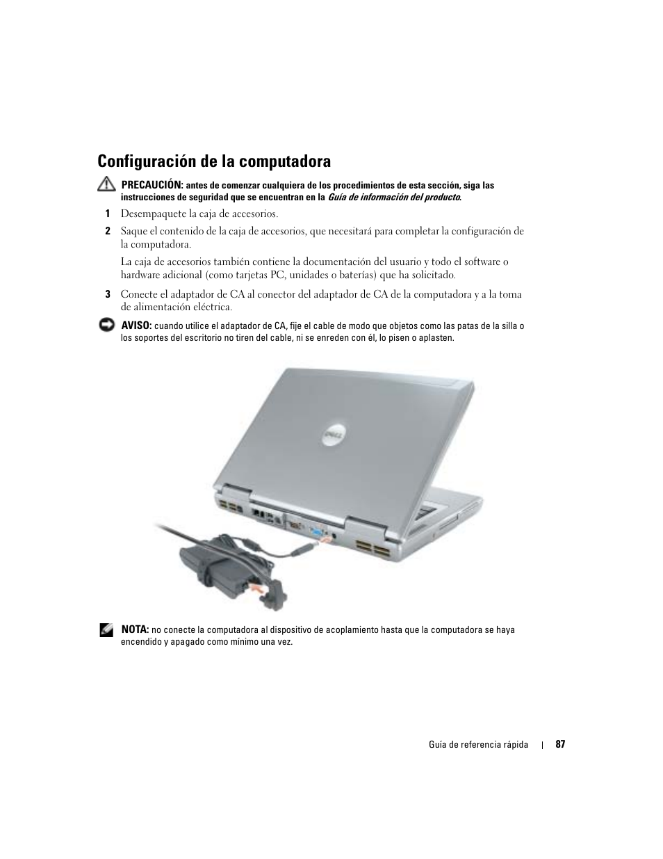 Configuración de la computadora | Dell Latitude D810 User Manual | Page 87 / 104
