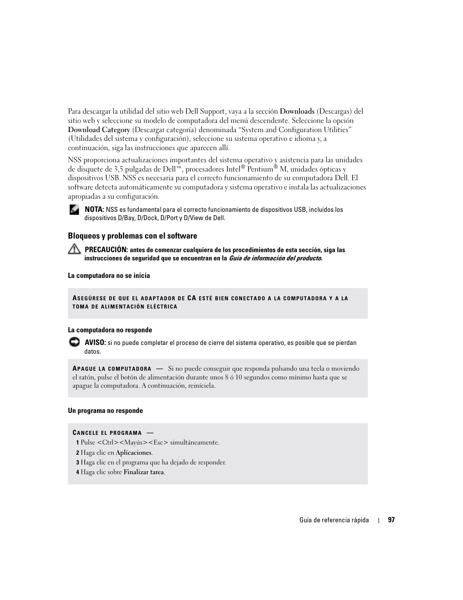 Bloqueos y problemas con el software | Dell Latitude D810 User Manual | Page 97 / 104