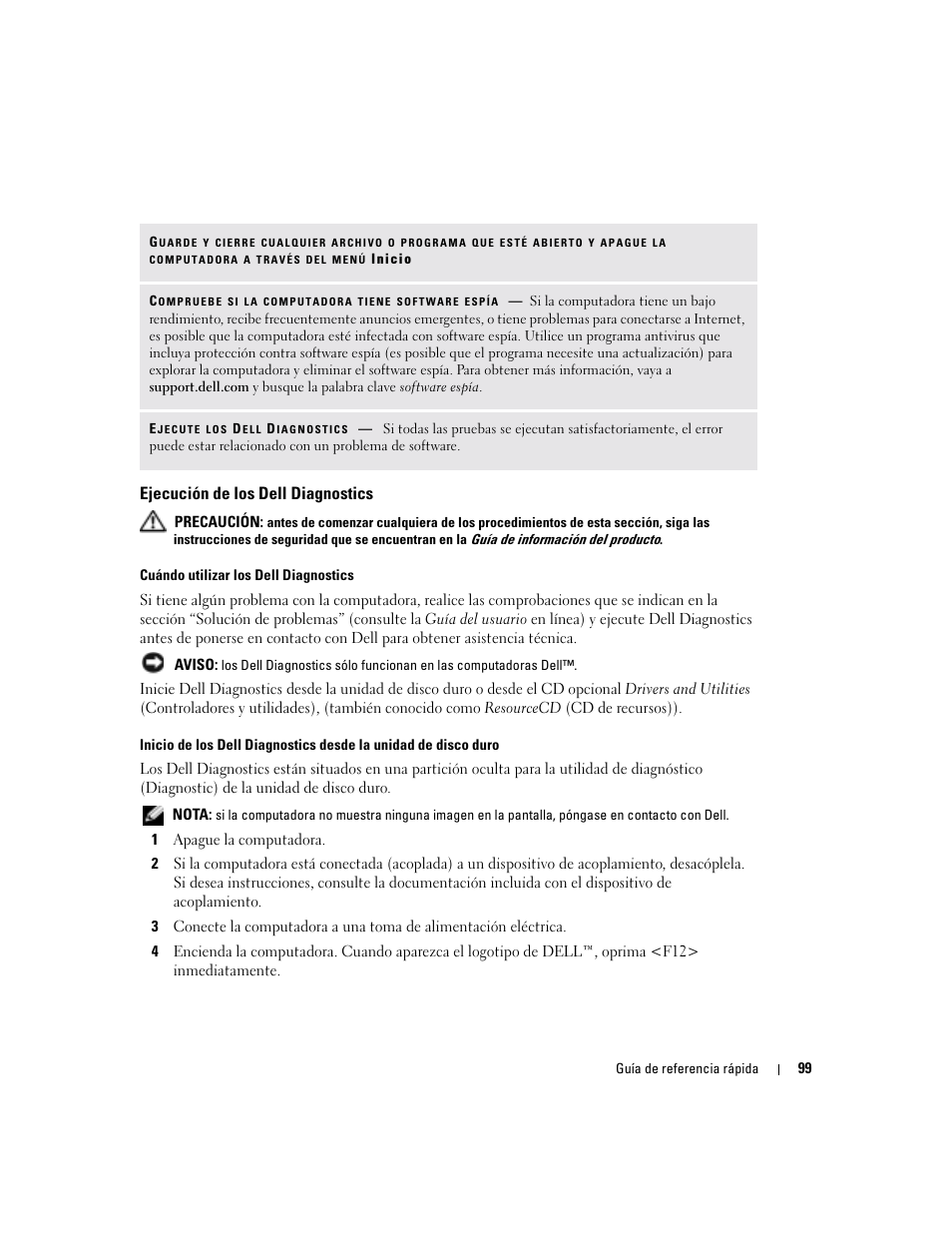 Ejecución de los dell diagnostics | Dell Latitude D810 User Manual | Page 99 / 104