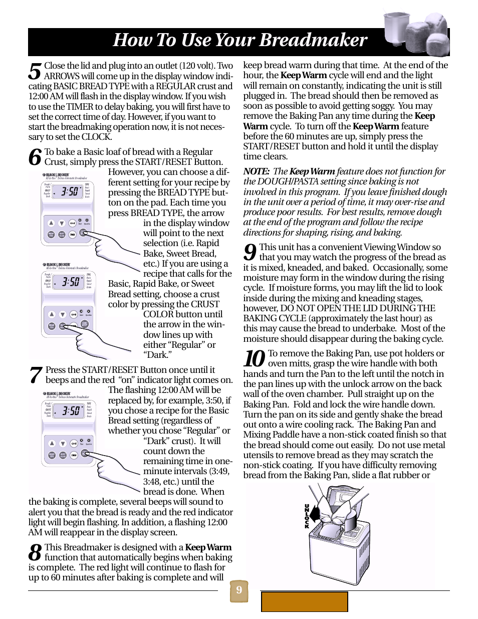 How to use your breadmaker | Black & Decker B1620 User Manual | Page 9 / 34