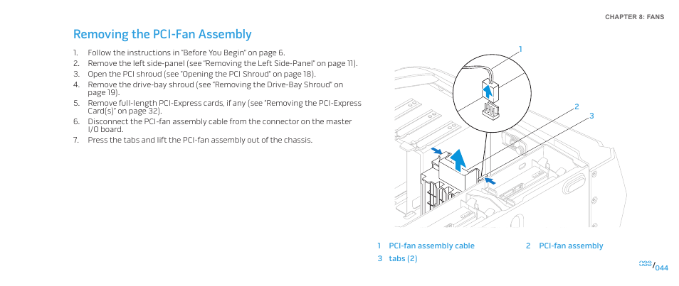 Removing the pci-fan assembly | Dell Alienware Aurora R2 (Early 2010) User Manual | Page 44 / 117