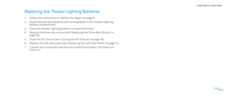 Replacing the theater-lighting batteries | Dell Alienware Aurora R2 (Early 2010) User Manual | Page 65 / 117