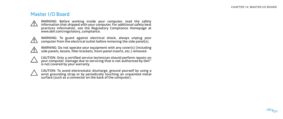 Master i/o board | Dell Alienware Aurora R2 (Early 2010) User Manual | Page 71 / 117