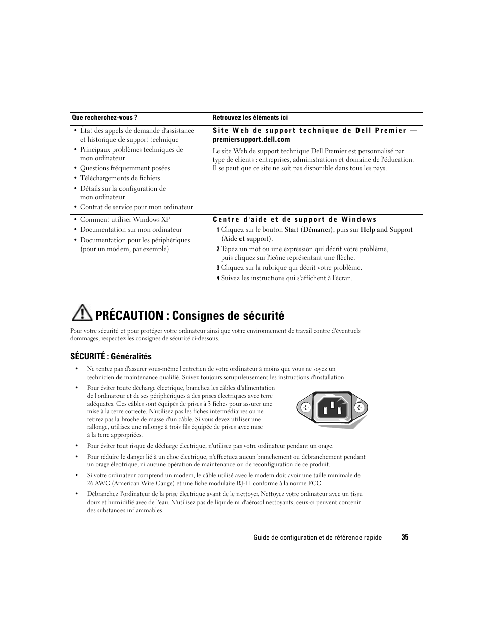 Précaution : consignes de sécurité, Sécurité : généralités | Dell OptiPlex 160L User Manual | Page 37 / 82